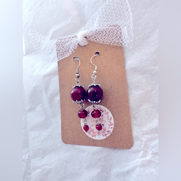 Soul Embellishment’s Crafted 3-Tier Red-Carnelian Gems Fine Stamped 925s Earring - Picture 3 of 15